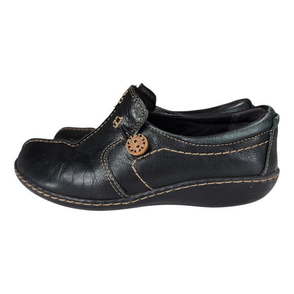 Clarks Slip On Loafers Shoes sz 8 M‎ Women Ashland Glow Leather Black Un Loop - Picture 3 of 10